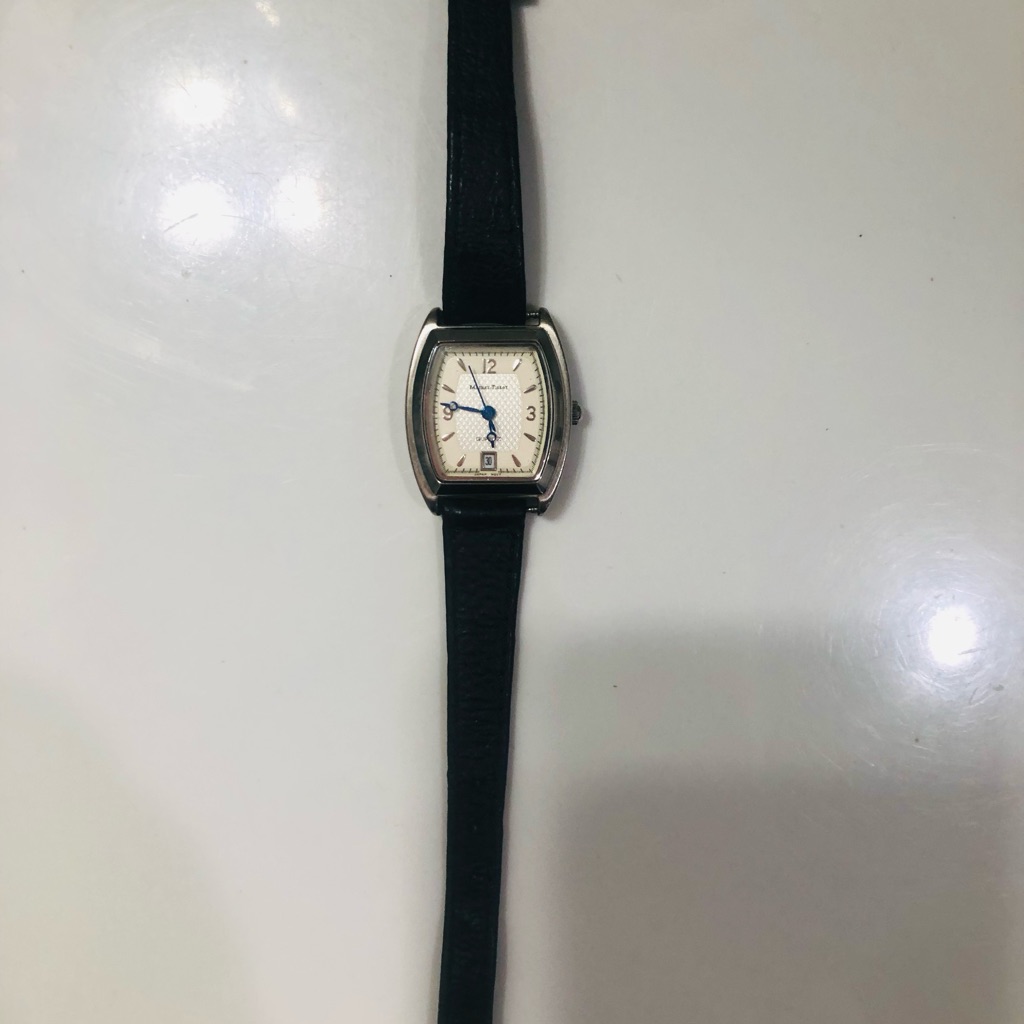 Black Leather Strap Watch With Silver Case